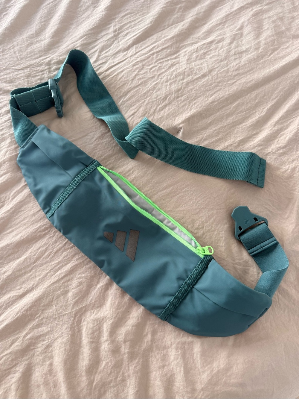 adidas Teal Waist Sling Pack with Neon Green Zip